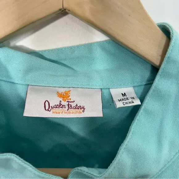 Quacker Factory Embroidered Mandarin Collar Stretch Jacket Turquoise Aqua Size M - Picture 7 of 14